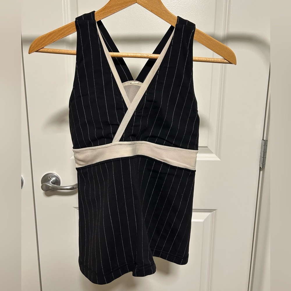 Lululemon Athletica Black and Cream Pinstripe Tank Top